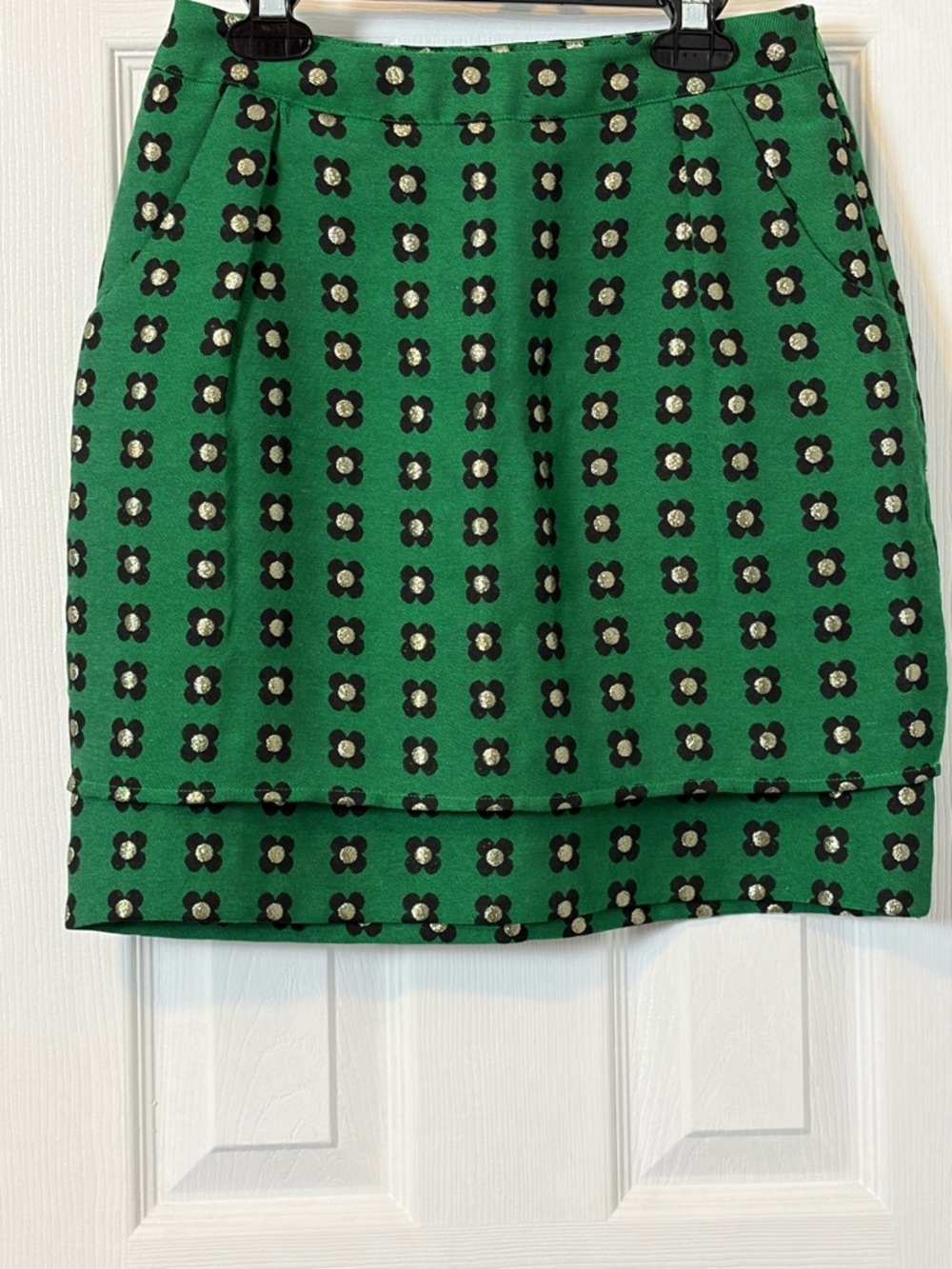 HD in Paris Green Mini Skirt with Black and Gold Floral Dots